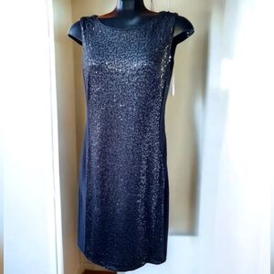 Frank Lyman Elegant Black Mesh Sequin Dress Sz 6